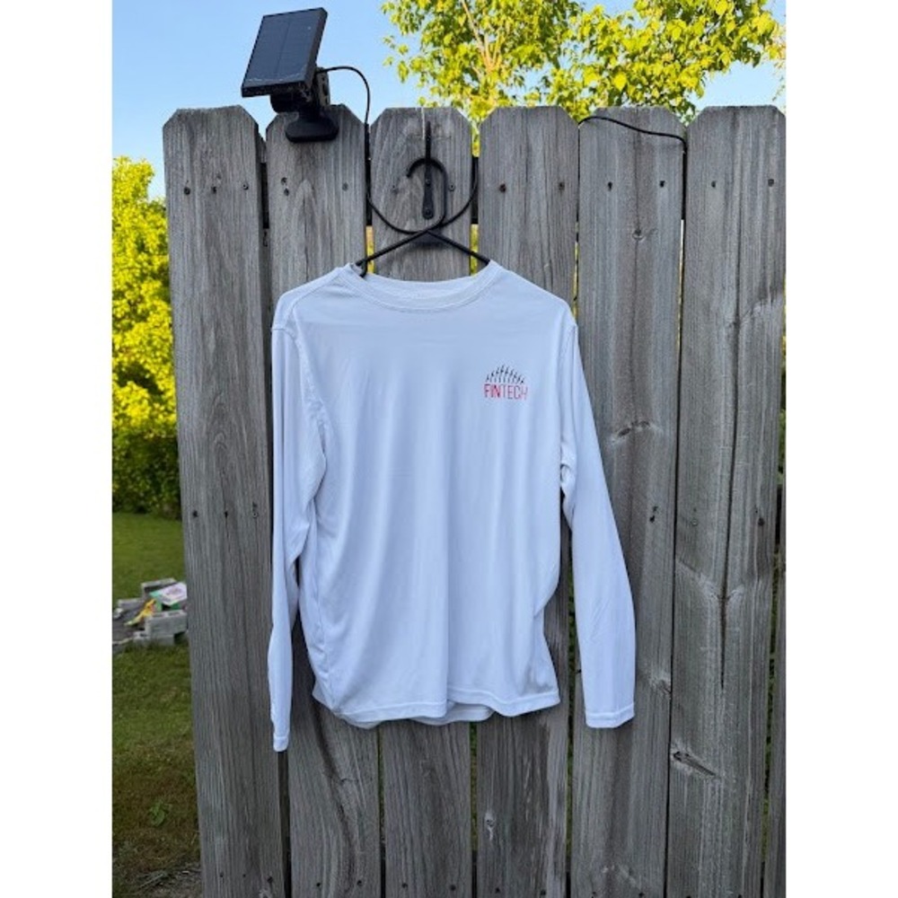Fintech Mens White Long Sleeve‎ USA Flag Fishing Performance Shirt Small